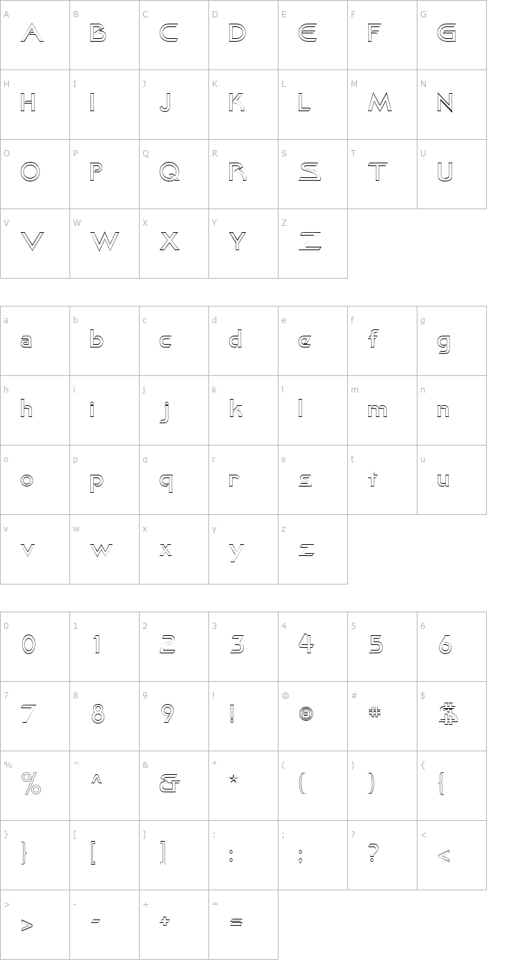 Character Map Khan Outline Font