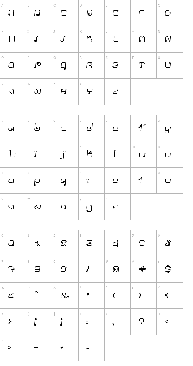 Character Map Khmer Italic Font