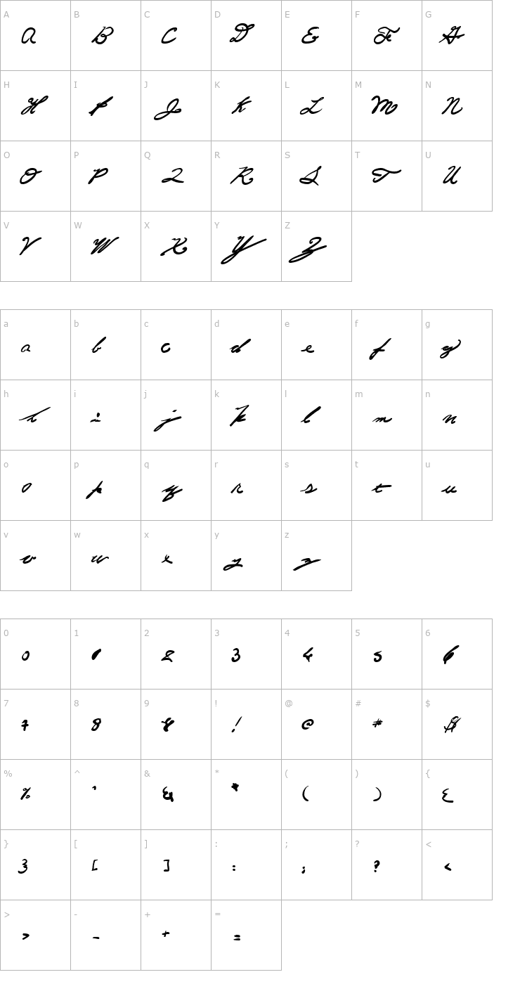 Character Map Kid Written Font