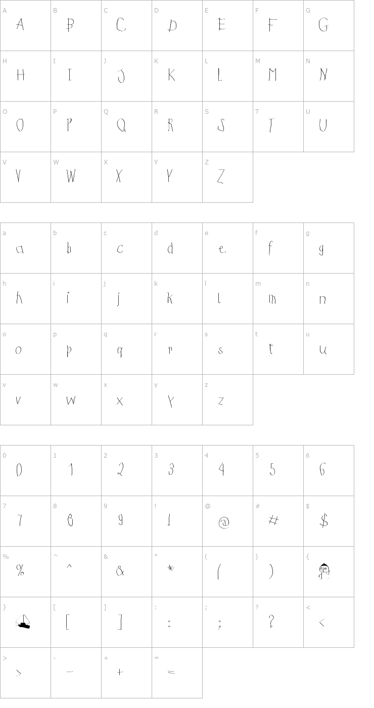 Character Map KidsFirstPrintFont Font