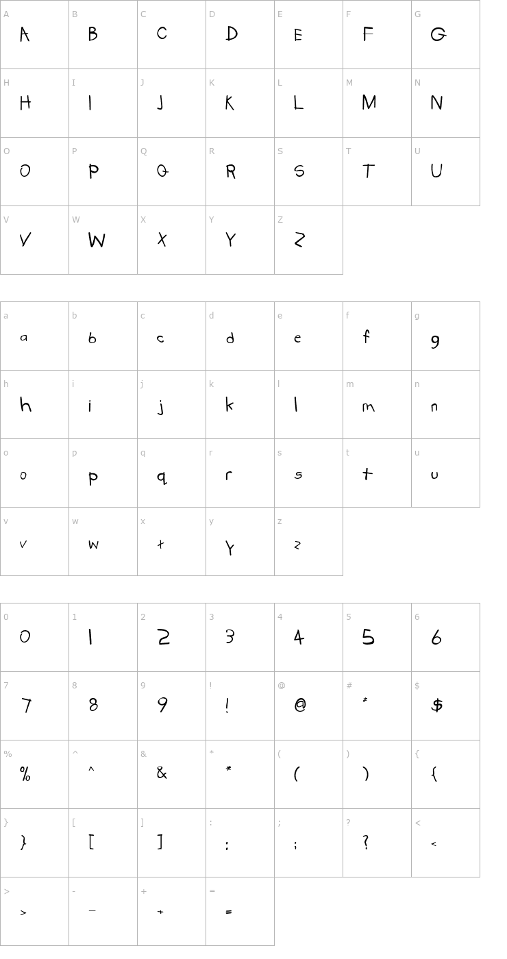 Character Map Kidstuff Bold Font