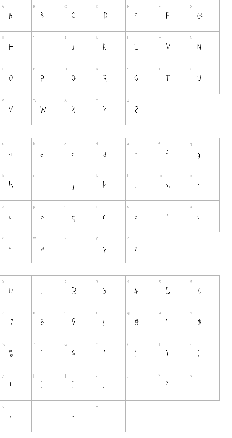 Character Map KidstuffCondensed Font