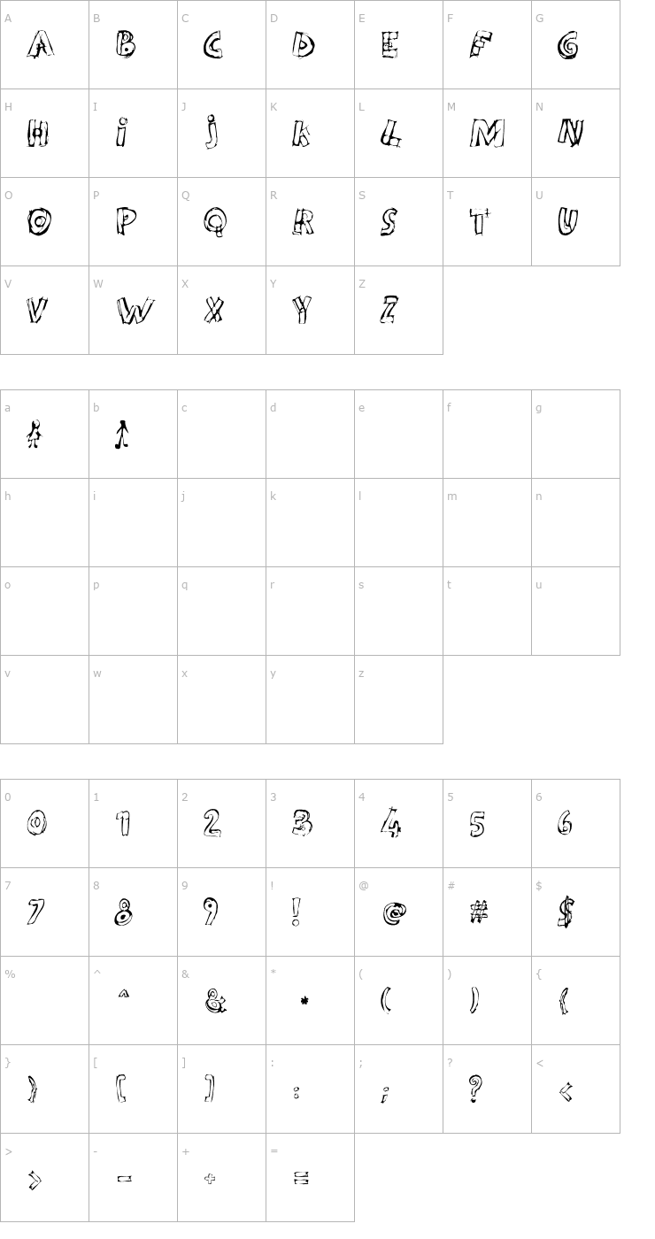 Character Map Kidy-CapsRegular Font