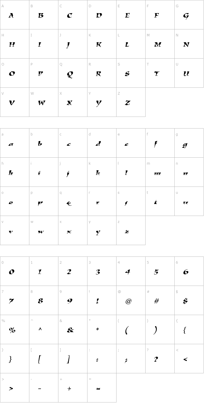Character Map Kigali-Italic Font