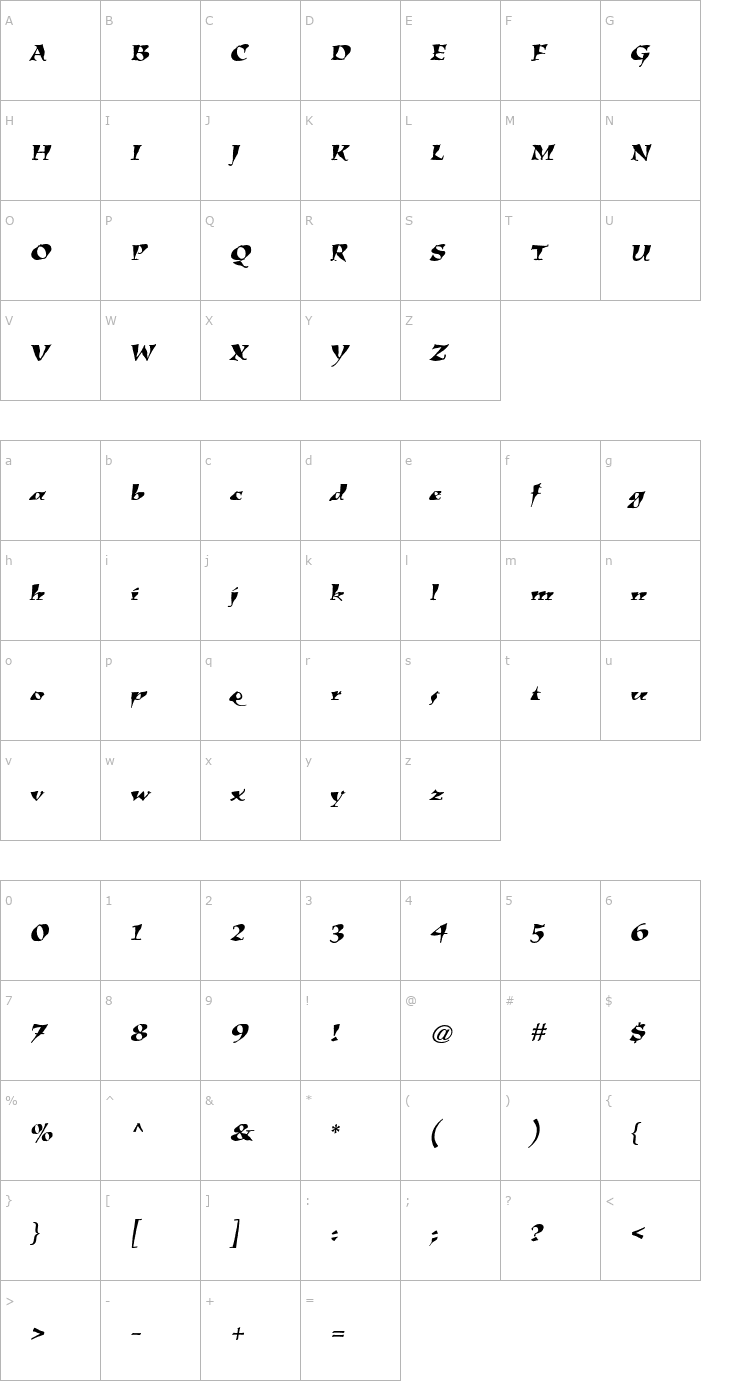 Character Map KigaliStd-Italic Font