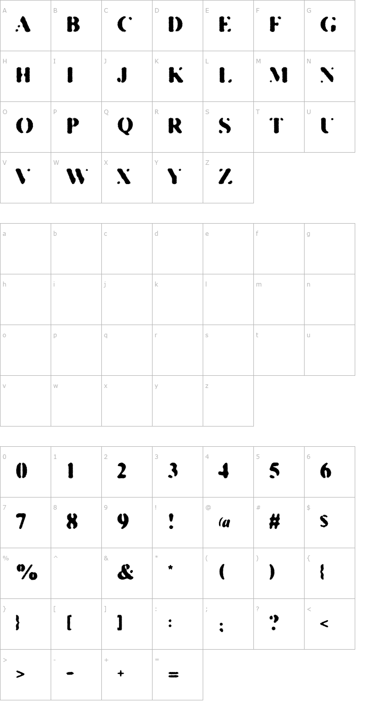 Character Map Kill The Hippies Font