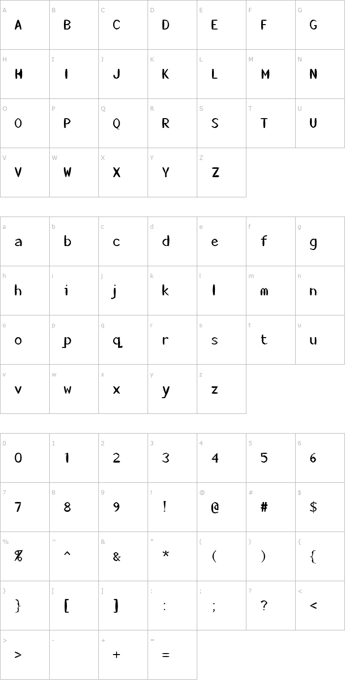 Character Map KillerStumps Font