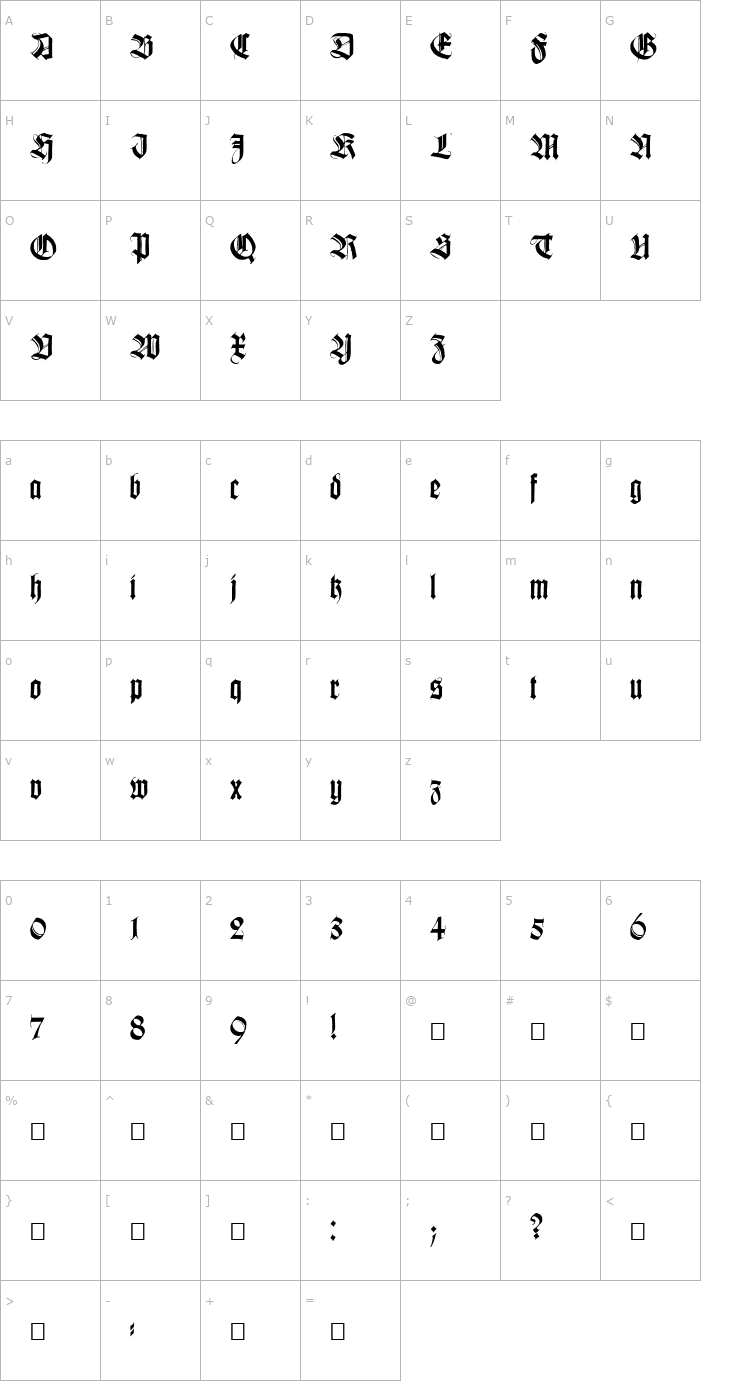 Character Map Killigrew Font