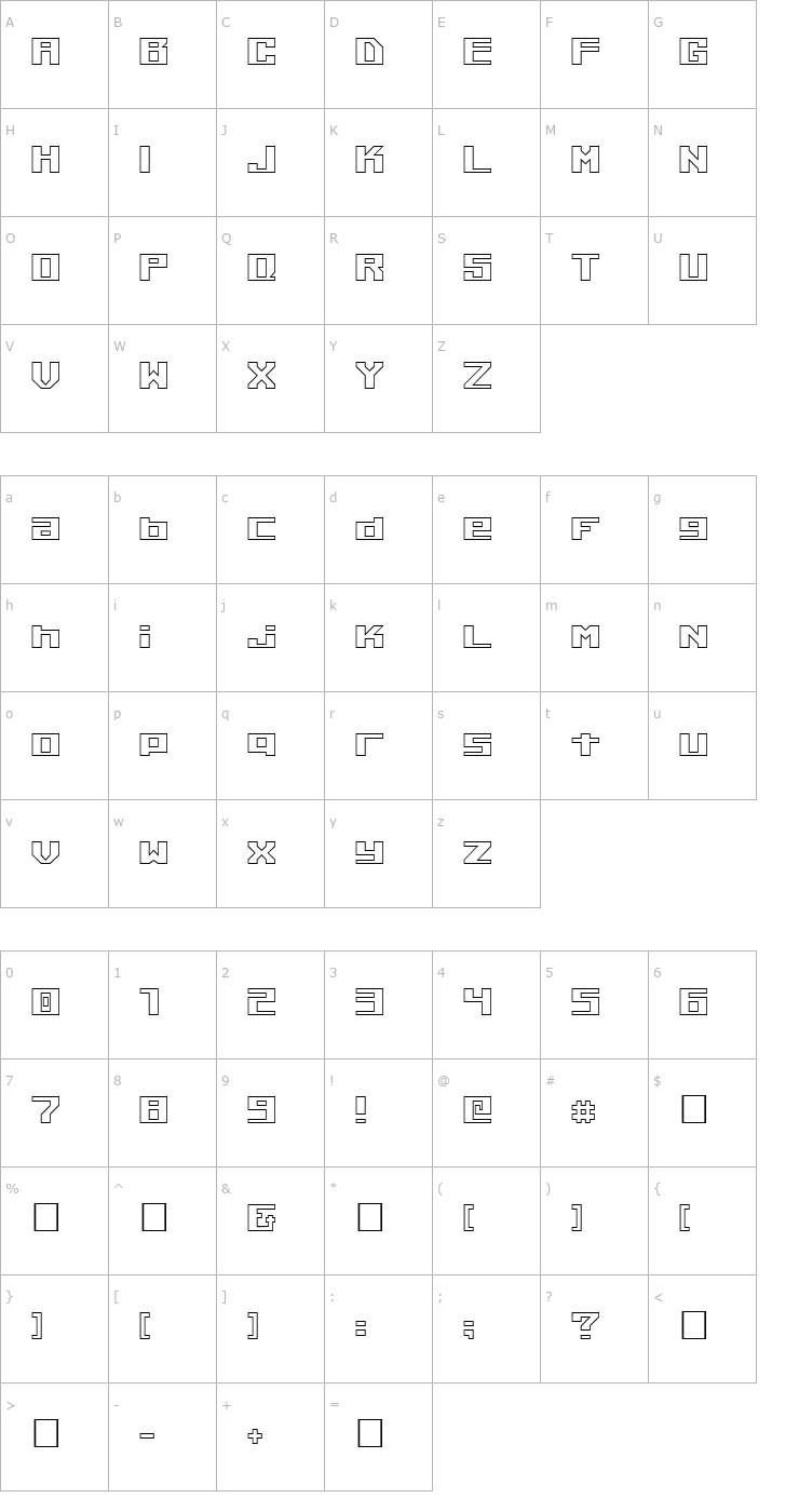 Character Map Kiloton Outline Font