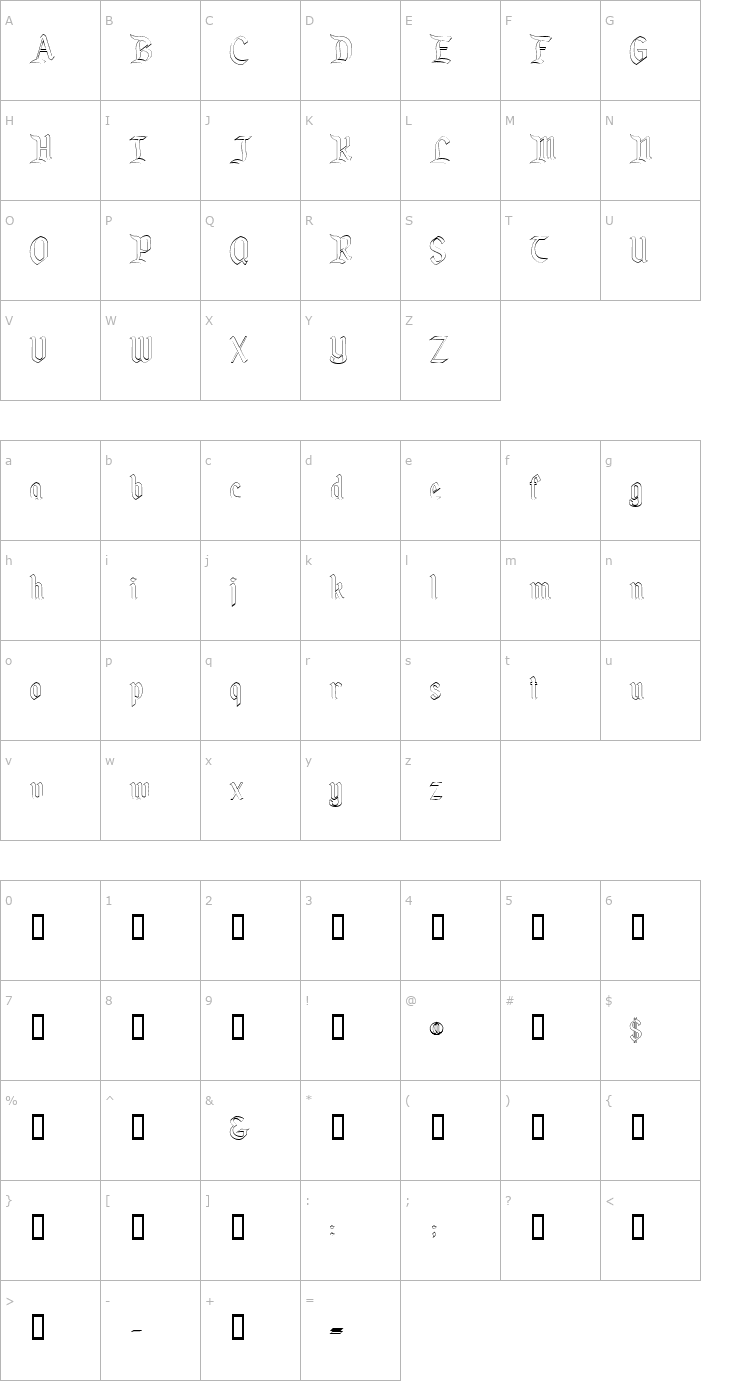 Character Map KingdomOutline Font