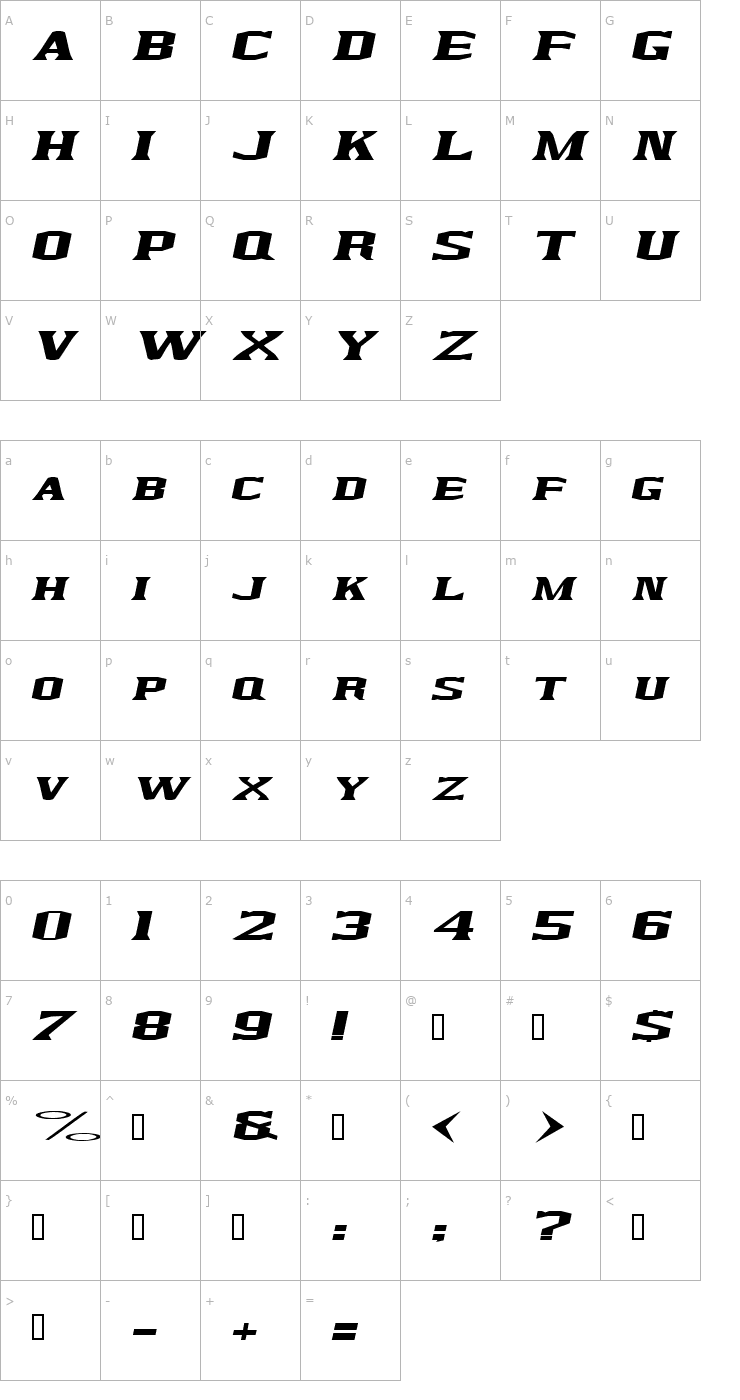 Character Map KingfreshCondensed Italic Font