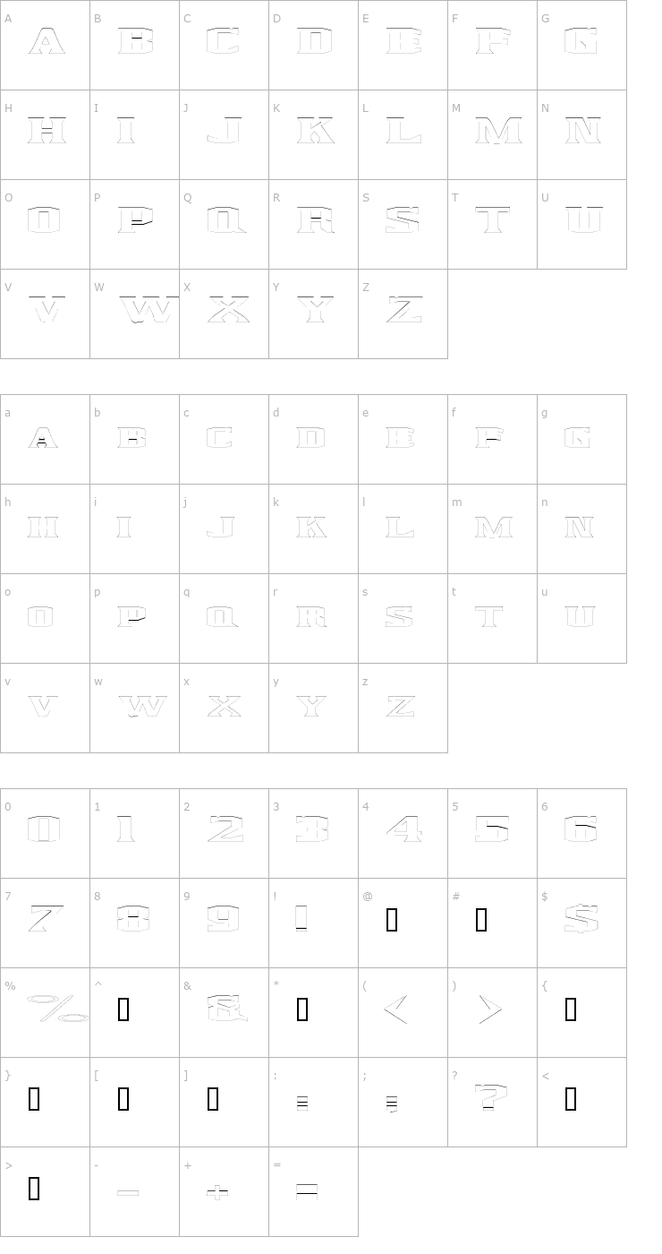 Character Map KingfreshCondensedOutline Font