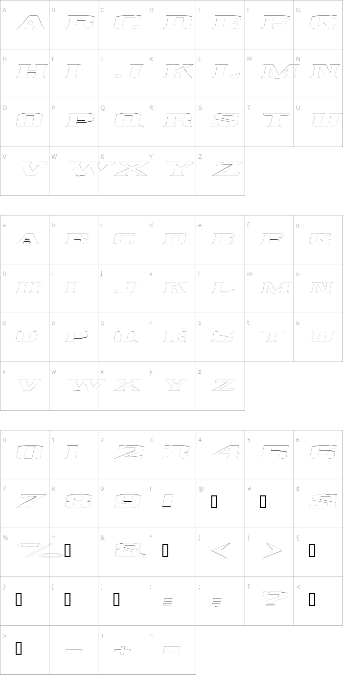 Character Map KingfreshOutline Italic Font