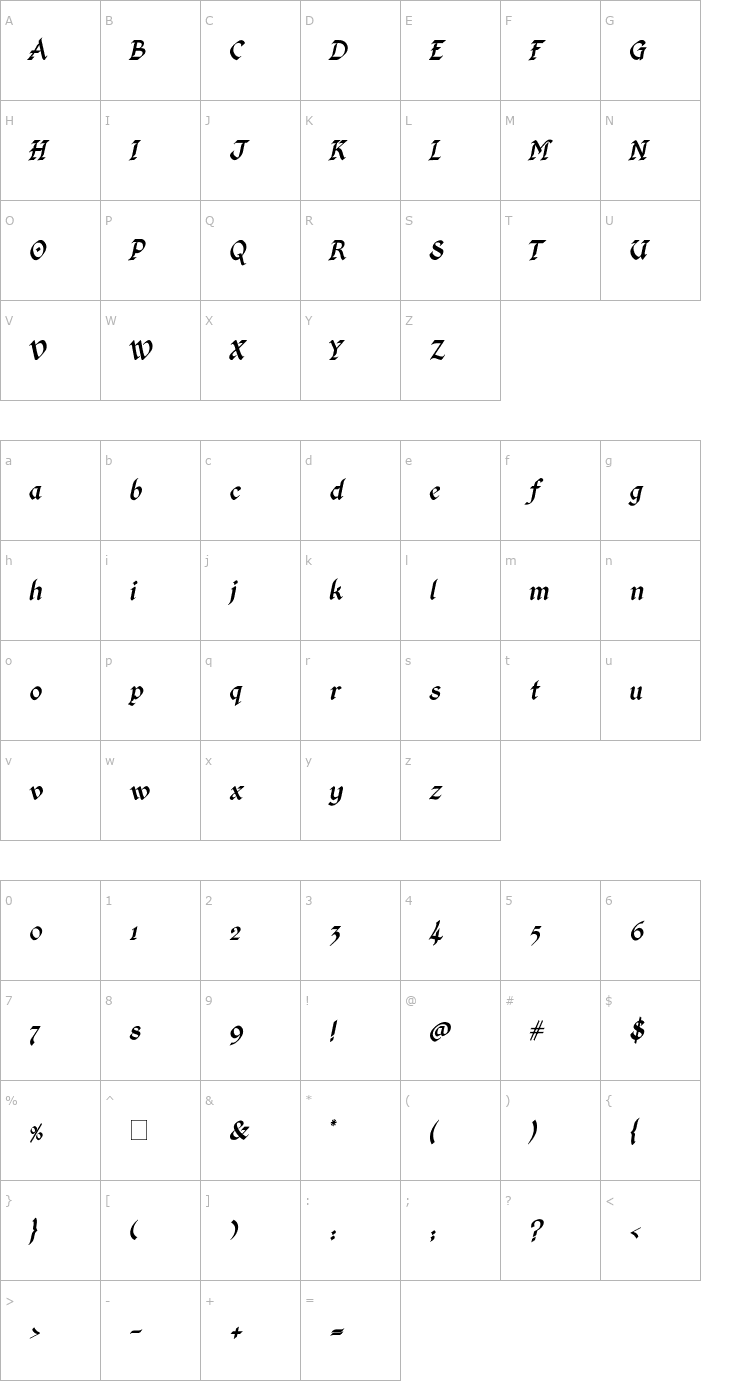 Character Map Kingthings Calligraphica Italic Font