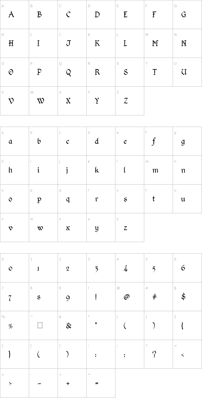 Character Map Kingthings Calligraphica Light Font