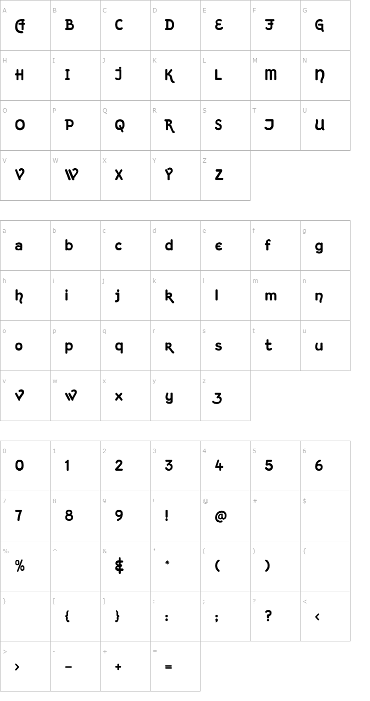 Character Map Kingthings Hand Font