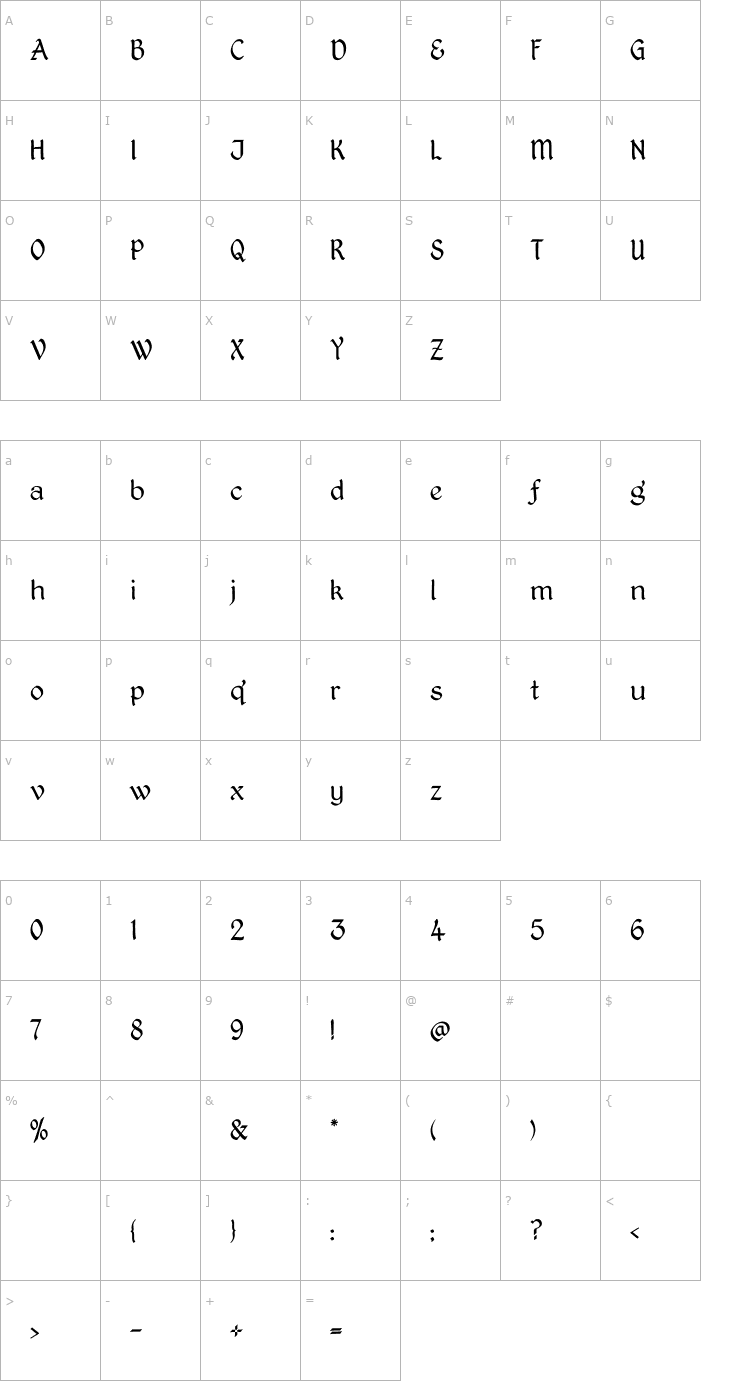 Character Map Kingthings PetrockLight Font