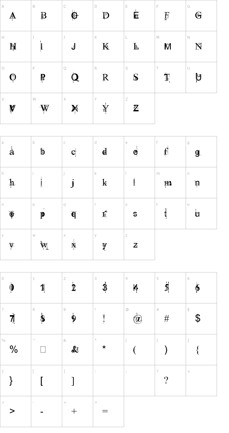 Character Map Kingthings Pique'n'meex Font