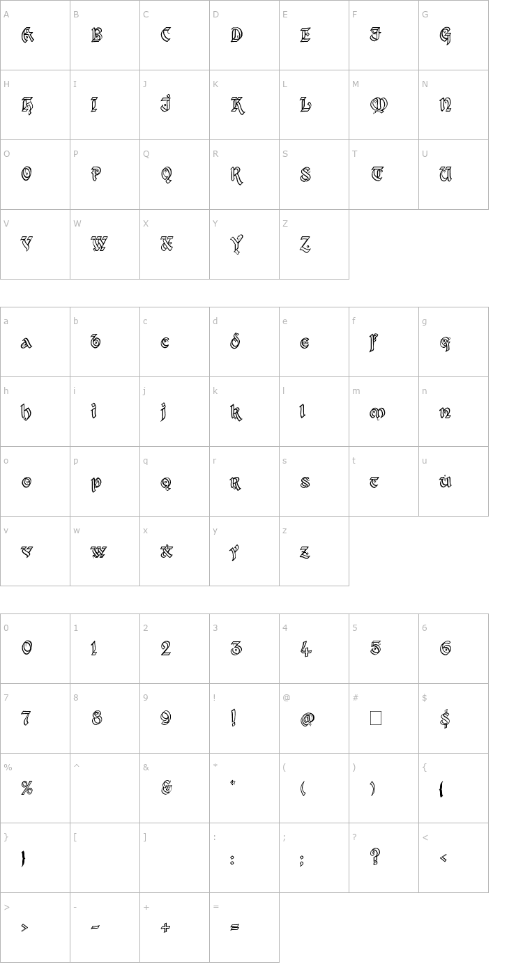 Character Map Kingthings Xander Outline Font