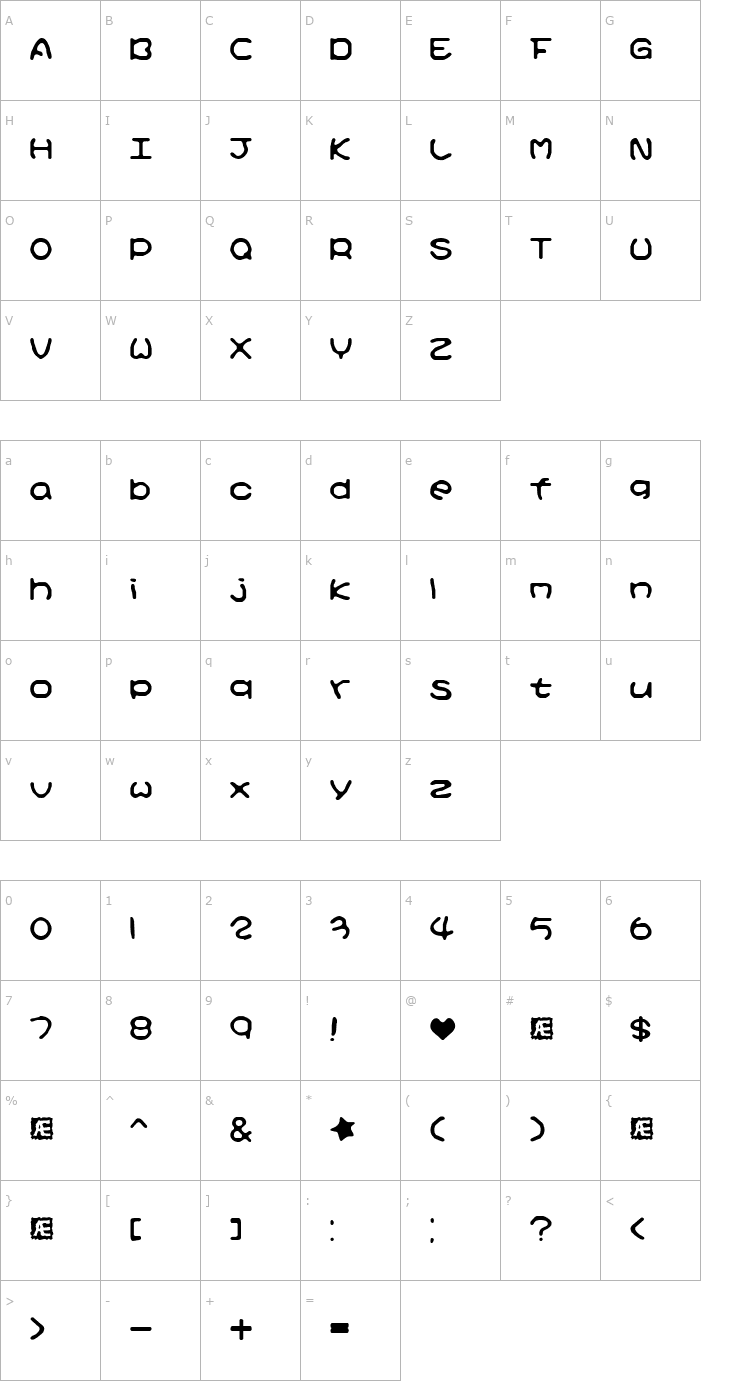Character Map Kirby No Kira Kizzu Font