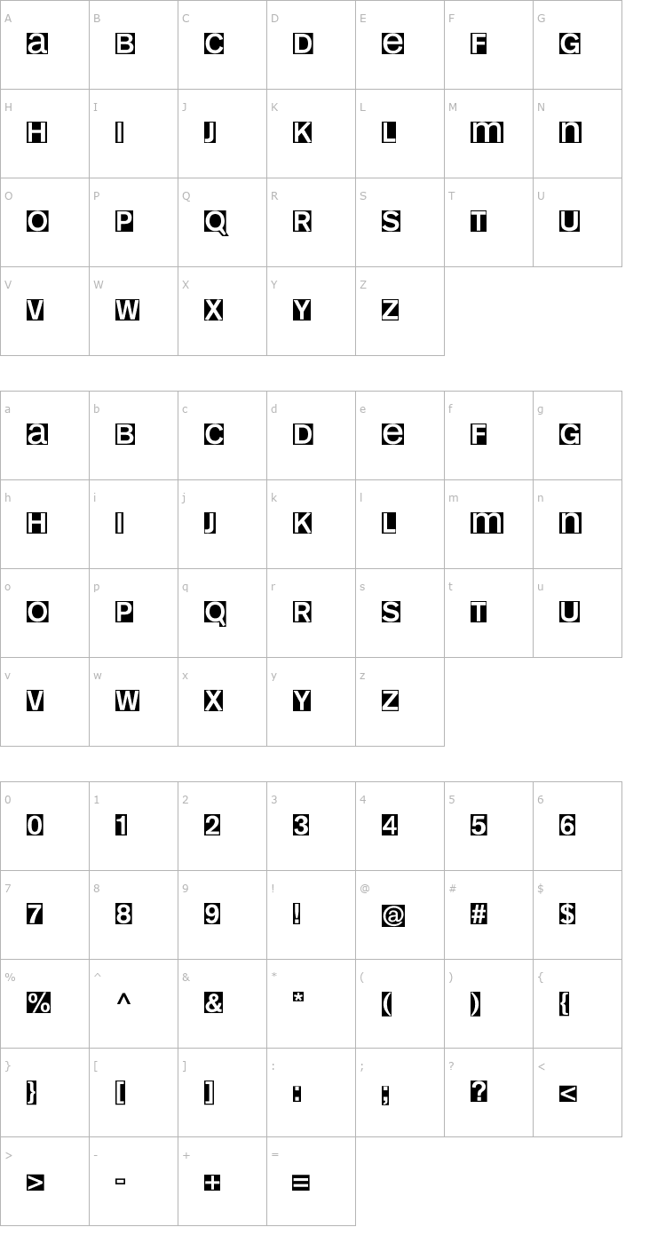 Character Map KL1 MonoSans Invers Font