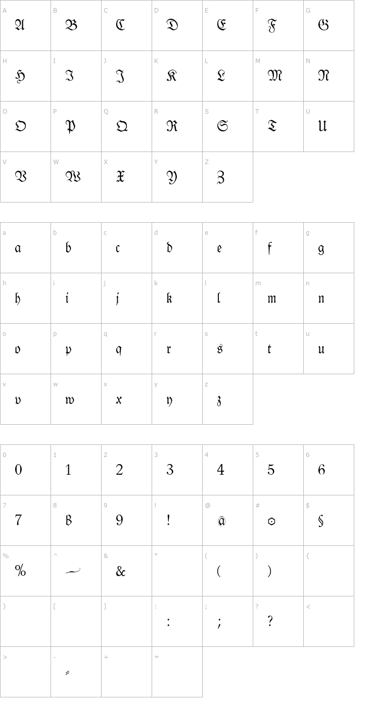 Character Map KlausBFraktur Font