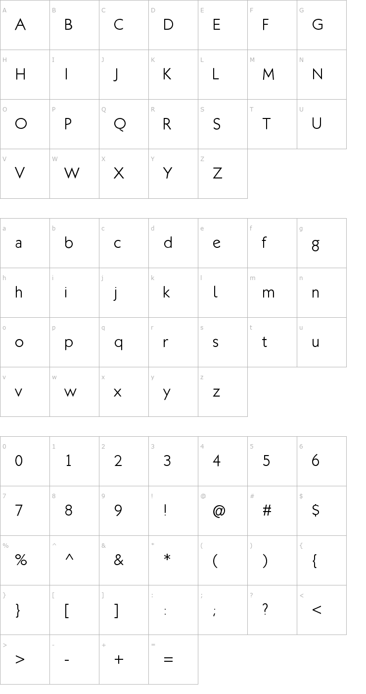 Character Map Klill-Light Font