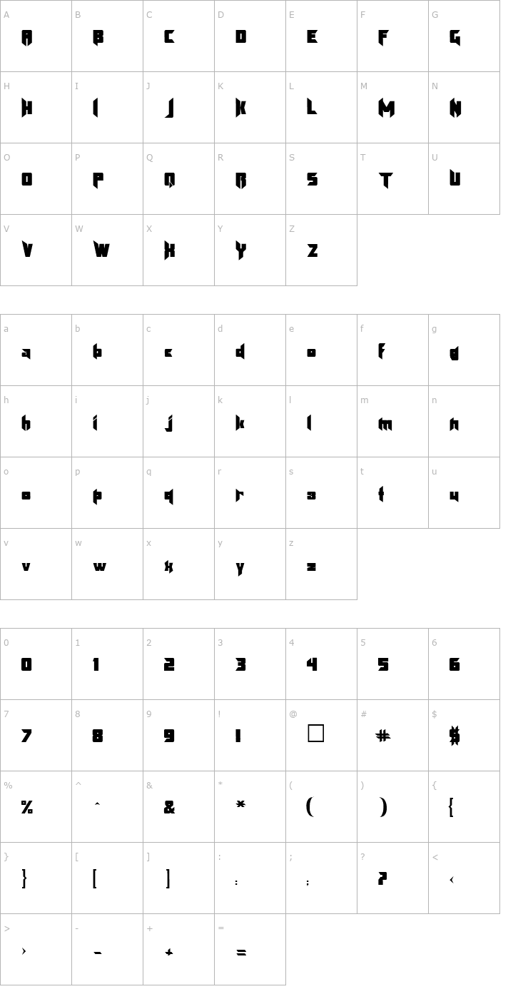 Character Map KlingonBlade Font