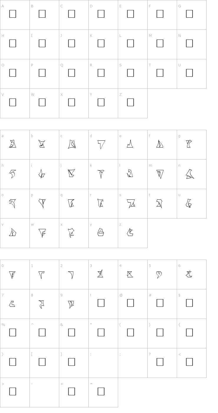 Character Map Klinzhai hollow Font