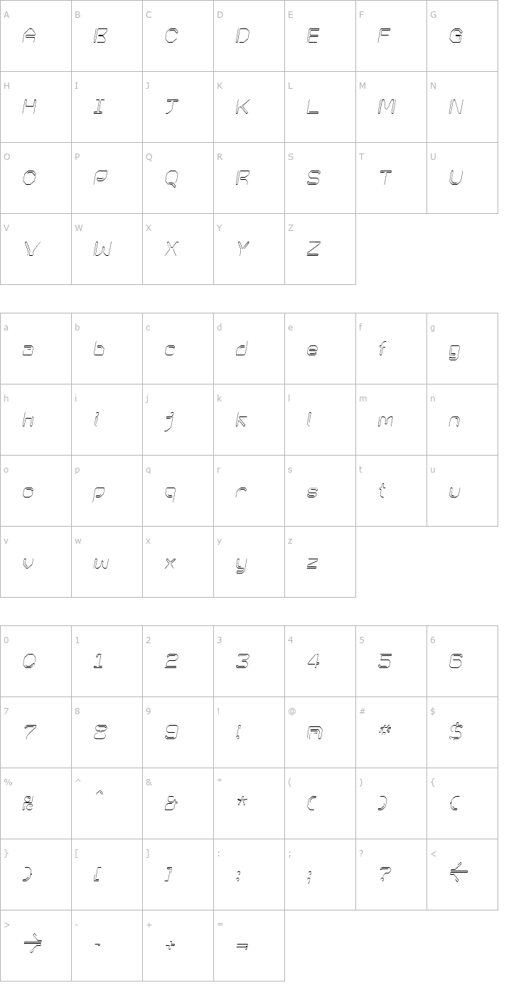 Character Map KneeonLight Italic Font