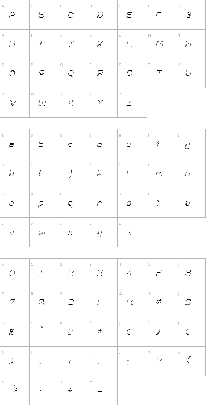 Character Map KneeonRegular Italic Font