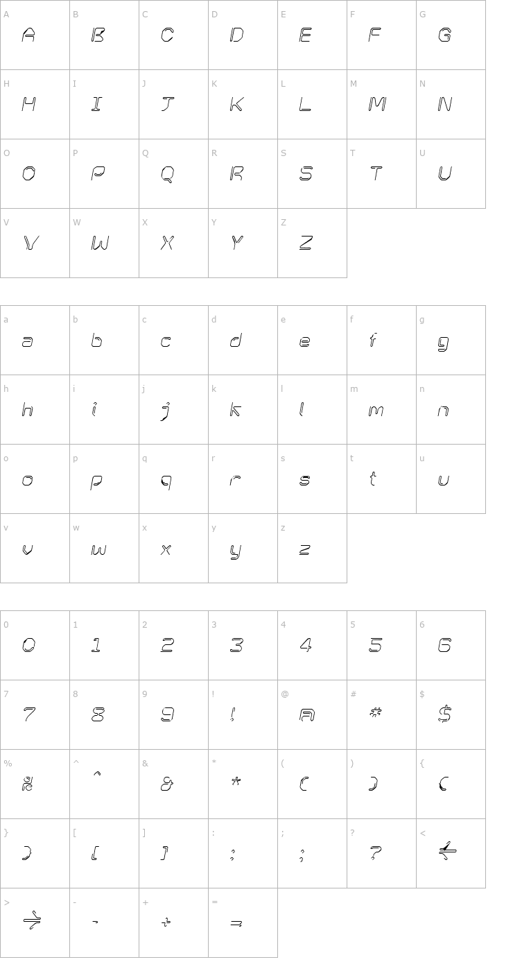 Character Map KneeonSquare Italic Font