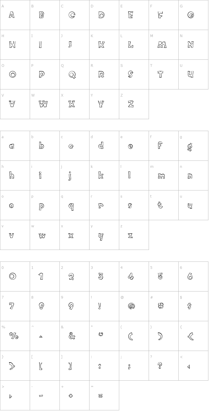 Character Map Knobcheese Outline Font