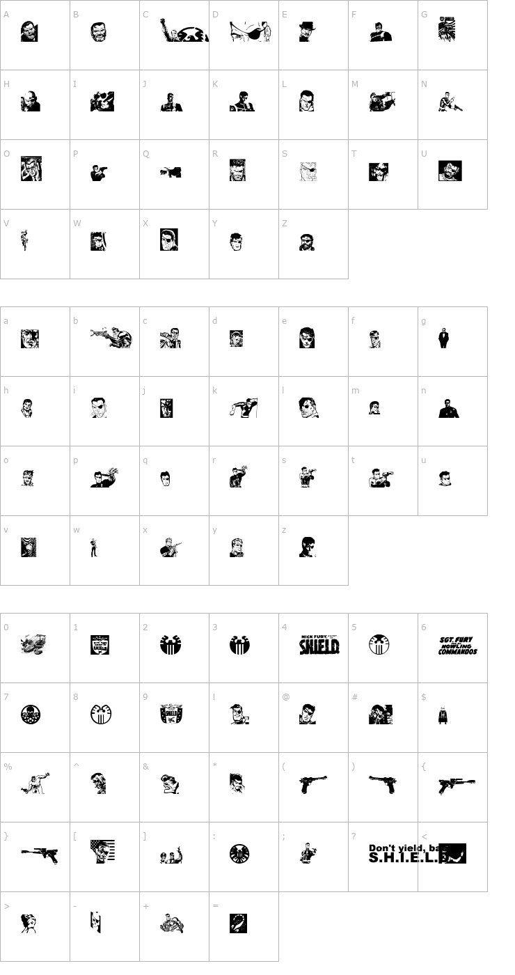 Character Map Knock Furious Font