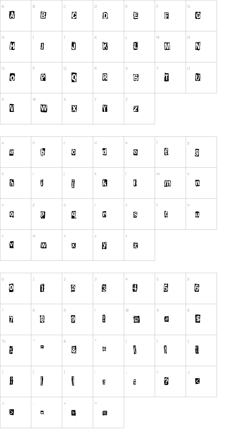 Character Map Knucklehead Boxed Font