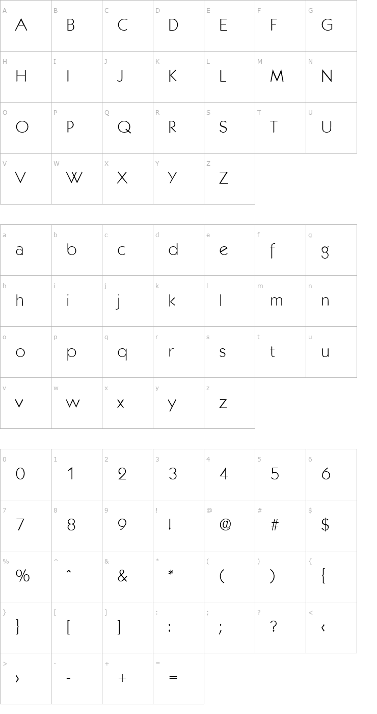 Character Map Koblenz-Xlight Font
