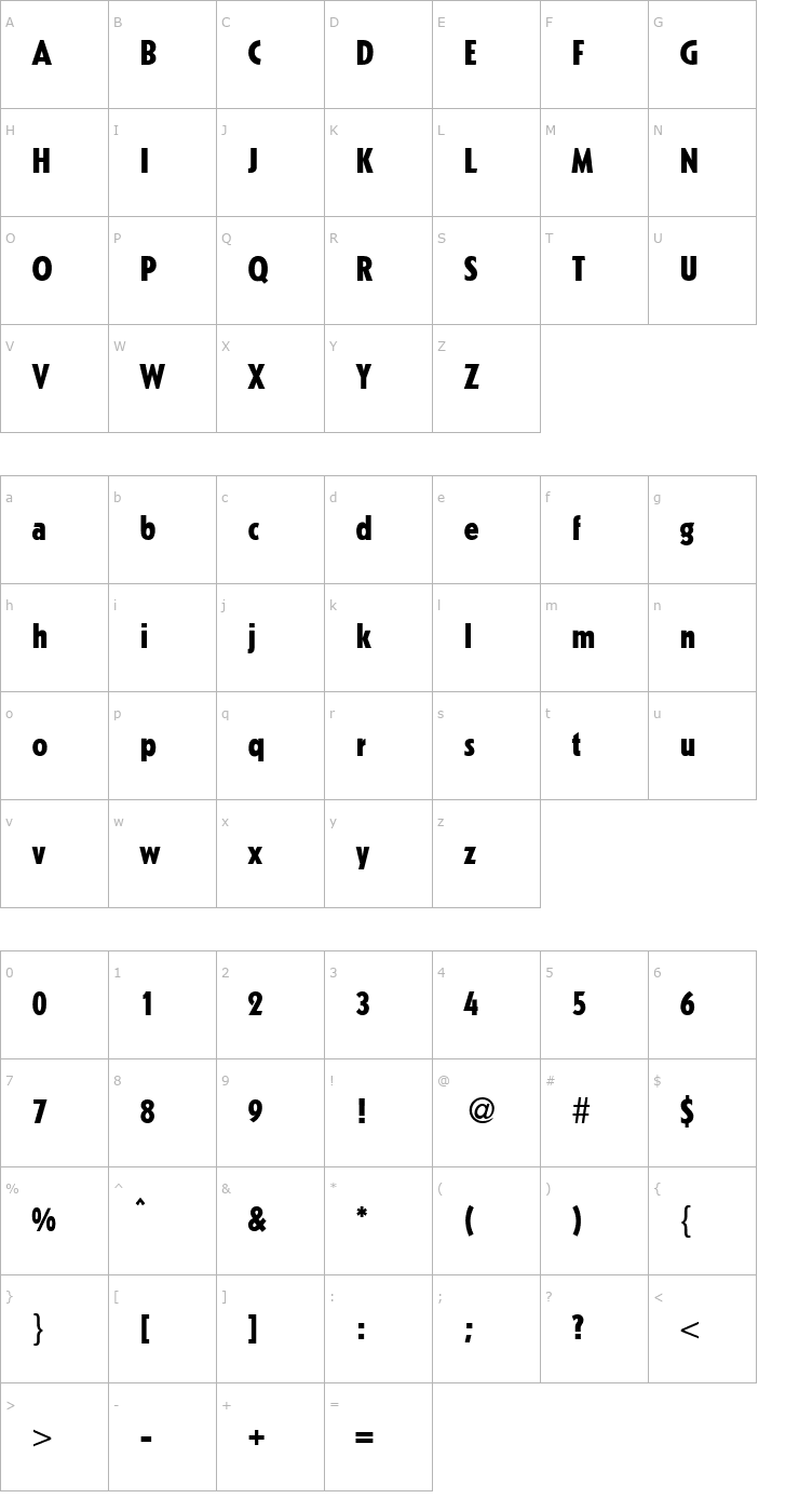 Character Map KochOriginalCondHeavy-Regular Font