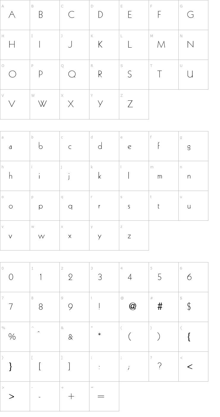 Character Map KochOriginalLight-Regular Font