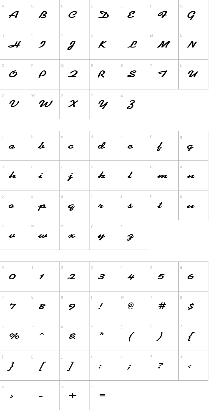 Character Map KoffeeWide Bold Font