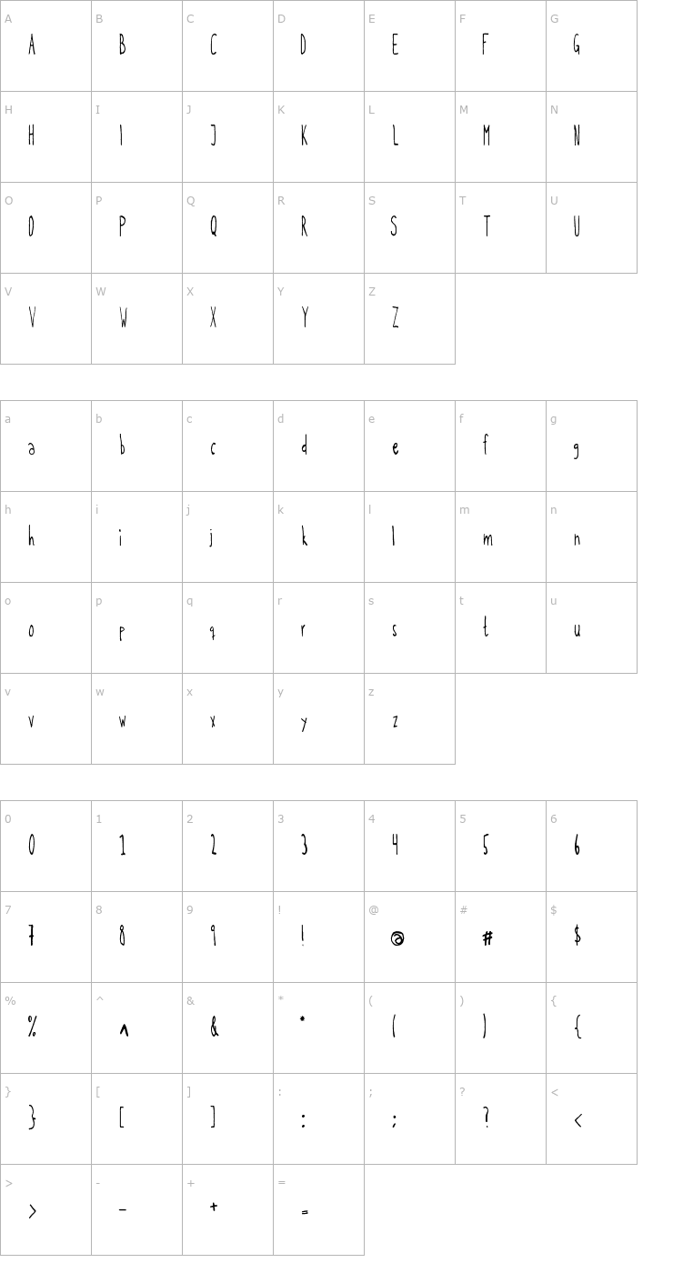 Character Map Kohicle 25 Font