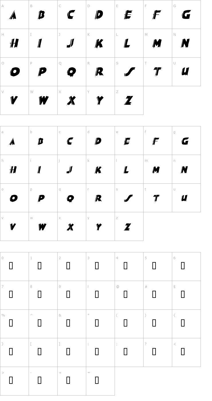 Character Map KokamaSCapsSSK Italic Font