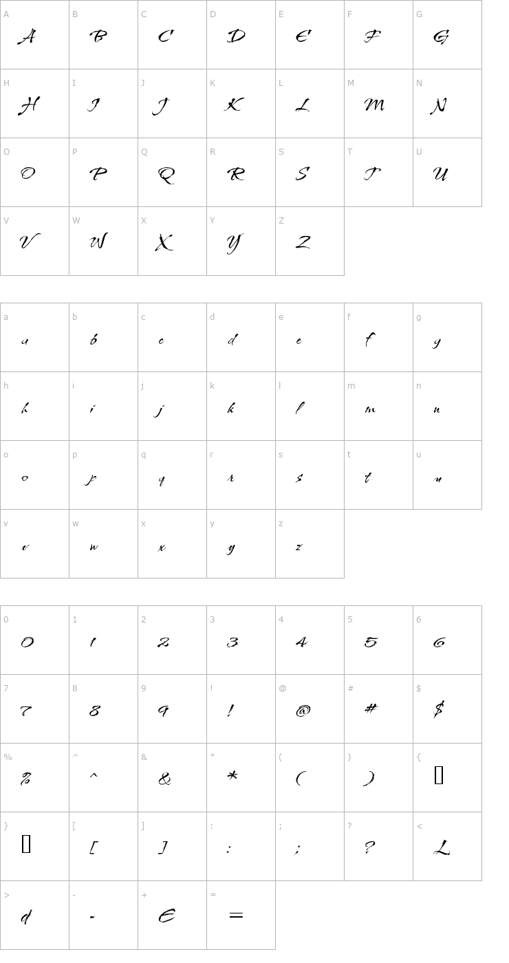 Character Map KolkerBrush ROB Font