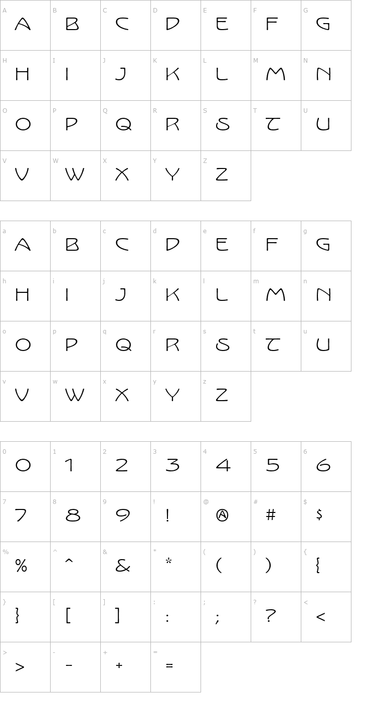 Character Map KoloLPWide Font