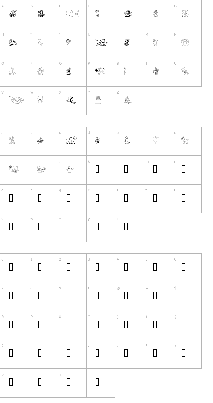 Character Map Komedy Kritters Font