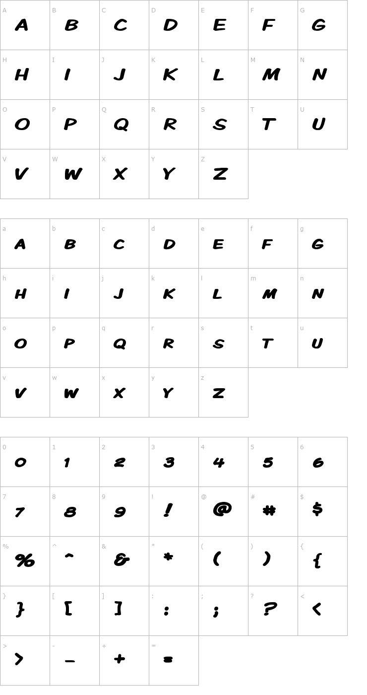Character Map Komika Display Kaps Wide Bold Font
