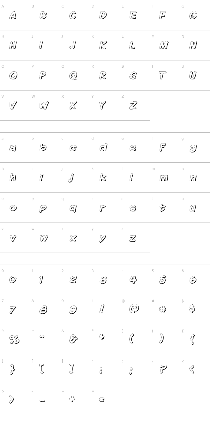 Character Map Komika Display - Shadow Font