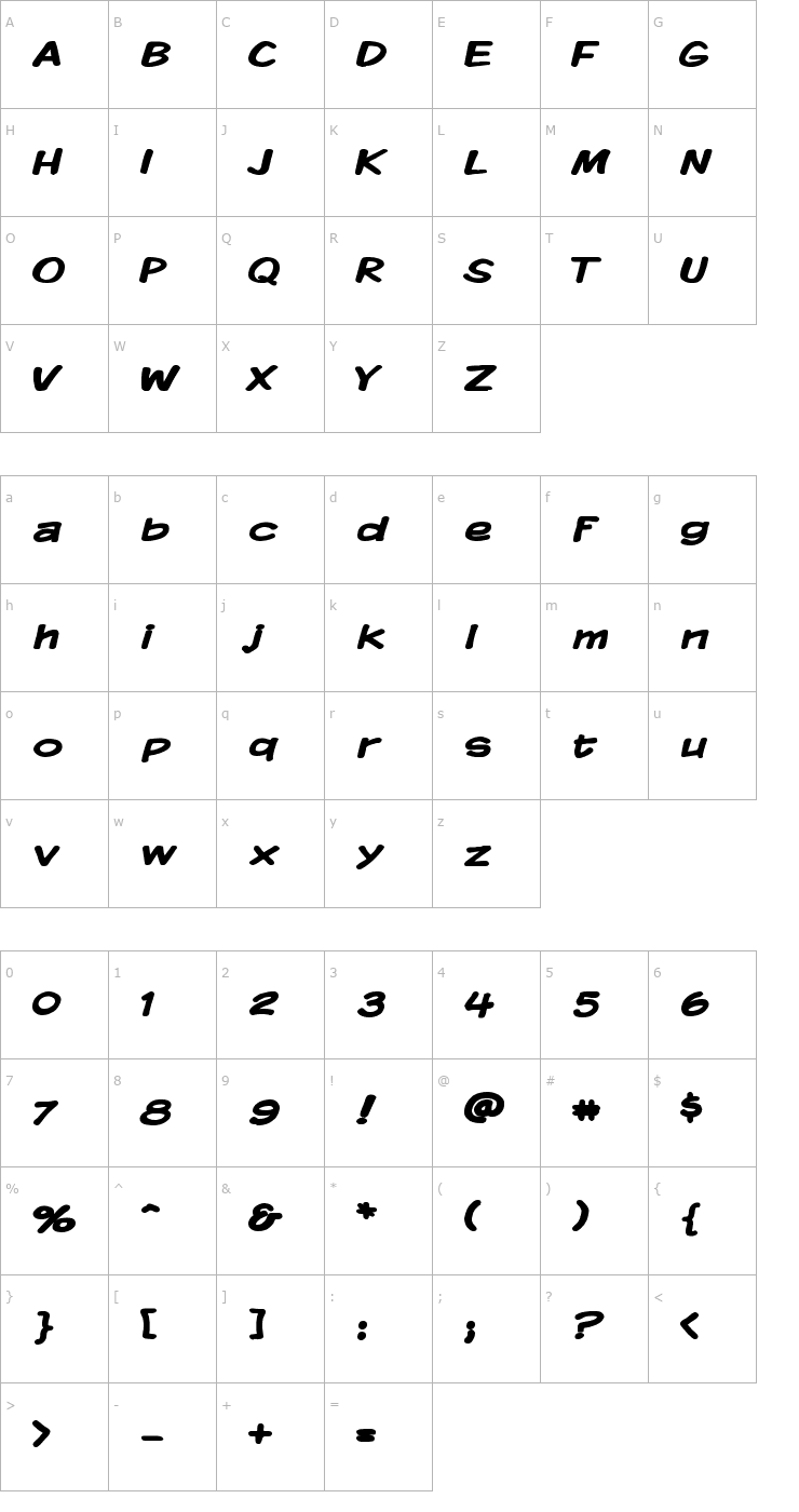 Character Map Komika Display Wide Bold Font
