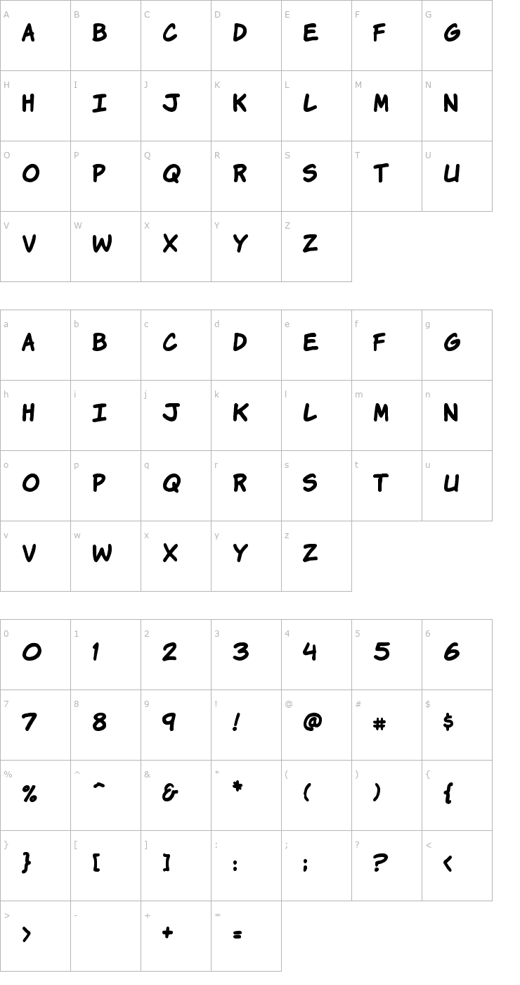 Character Map Komika Hand Bold Font