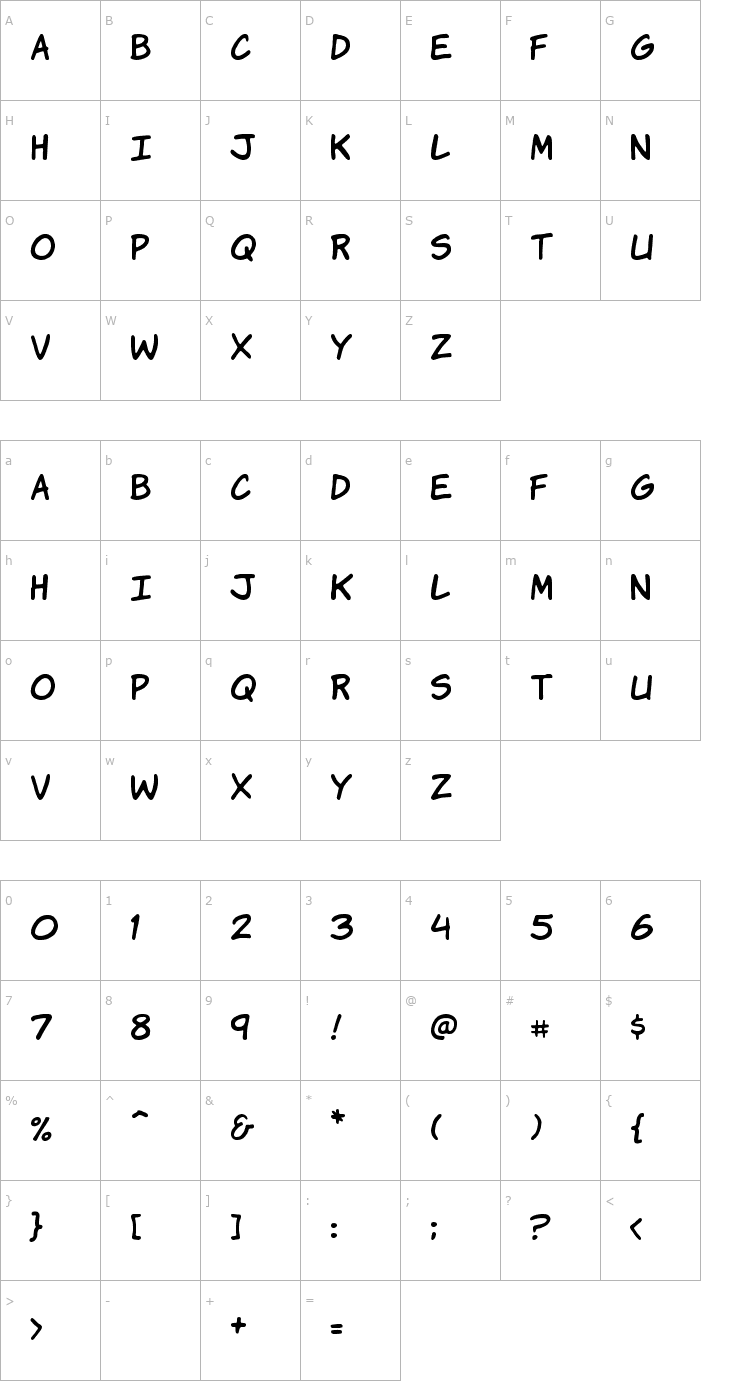 Character Map Komika Hand Font
