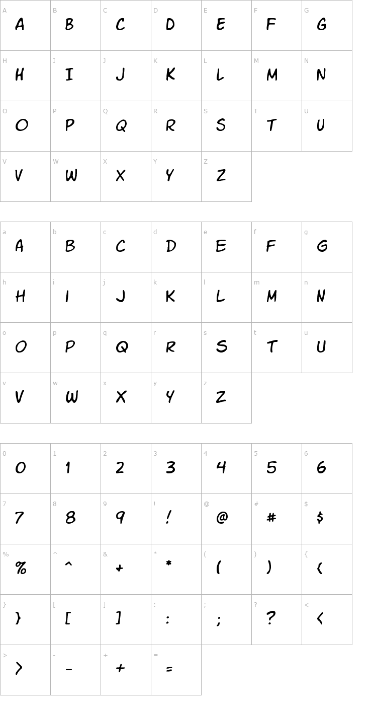 Character Map Komika Slim Font